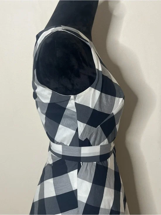DKNY Women’s Black/White Gingham Sleeveless Belted A~Line Maxi Dress Sz 2 - Picture 6 of 12